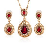 New Drop-shaped Colored Gemstone Earrings Necklace Set Nhdp151440 sku image 2