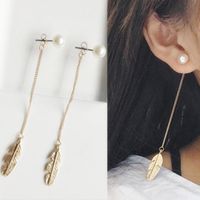 Européen Et Américain Personnalisé Plume Feuille Feuilles Perle Longues Boucles D'oreilles Gouttes Pour Les Oreilles Boucles D'oreilles Femme Boucles D'oreilles Usine En Gros main image 1