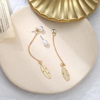 Leaf Pearl Alloy Long Earrings Nhpf151889 main image 4