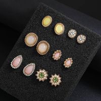 6 Pairs Of New Diamond-studded Stud Earrings Set Nhpf151989 main image 4