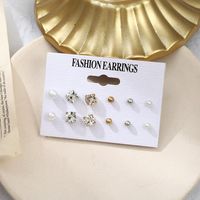 6 Pairs Pearl Diamond Earrings Set Nhpf151993 main image 4