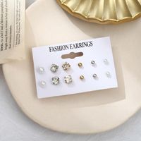 6 Pairs Pearl Diamond Earrings Set Nhpf151993 main image 5