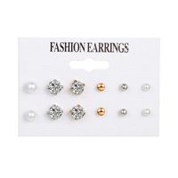 6 Pairs Pearl Diamond Earrings Set Nhpf151993 main image 6