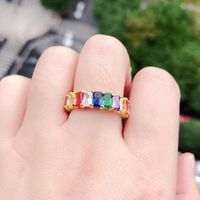 Kreativer Paar Ring Europäischer Und Amerikanischer Mikro-inlay-zirkon-regenbogen Ring Modische Männer Und Frauen Ins Bronze 18k Ring main image 5