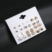 12 Pairs Square Zircon Heart Shaped Stud Earrings Set Nhpf151985 sku image 2