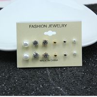 6 Pairs Pearl Diamond Earrings Set Nhpf151993 sku image 1