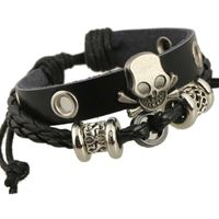 Pulsera De Cuero Con Calavera Con Cuentas Vintage Nhpk152004 sku image 1