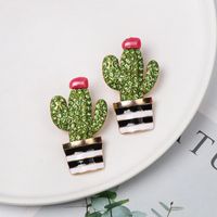Fashion Hand-painted Glazed Cactus Stud Earrings Nhjj152454 main image 1