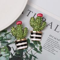 Fashion Hand-painted Glazed Cactus Stud Earrings Nhjj152454 main image 3