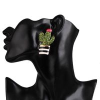 52607 Europäische Und Amerikanische Mode Handgemalte Farbig Glasierte Kaktus-diamant Ohrringe Niedliche Legierung Tropf Öl Blumen Ohrringe Schmuck main image 5