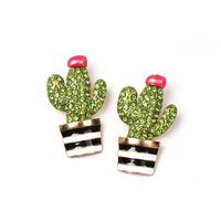 52607 Europäische Und Amerikanische Mode Handgemalte Farbig Glasierte Kaktus-diamant Ohrringe Niedliche Legierung Tropf Öl Blumen Ohrringe Schmuck main image 6