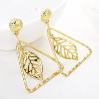 Golden Openwork Triangle Leaf Earrings Nhpf152474 sku image 1