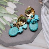 Fashion Flowers Turquoise Gravel Alloy Earrings Nhom152571 main image 3