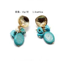 Fashion Flowers Turquoise Gravel Alloy Earrings Nhom152571 main image 4