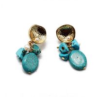 Fashion Flowers Turquoise Gravel Alloy Earrings Nhom152571 main image 1