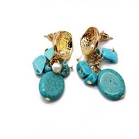 Fashion Flowers Turquoise Gravel Alloy Earrings Nhom152571 main image 6