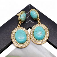Vintage Texture Exaggerated Oval Turquoise Earrings Nhom152578 main image 3
