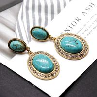 Vintage Texture Exaggerated Oval Turquoise Earrings Nhom152578 main image 5