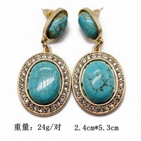 Vintage Texture Exaggerated Oval Turquoise Earrings Nhom152578 main image 4