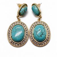 Vintage Texture Exaggerated Oval Turquoise Earrings Nhom152578 main image 6
