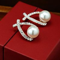 Golden Cross Pearl Flash Diamond Stud Earrings Nhpf152789 main image 5