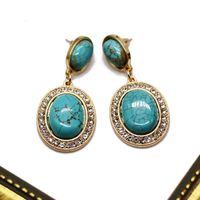 Vintage Texture Exaggerated Oval Turquoise Earrings Nhom152578 sku image 2