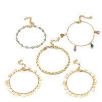Fashion Hand-knitted Wire Rope Alloy Round Diamonds Drop 5 Sets Of Anklet Bracelet Nhgy152590 sku image 1