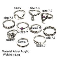 Cross-border  Purple Diamond Edelstein Ring Set Hohl Twist Handfläche Krone Gelenk Kombination 10 Stück main image 4