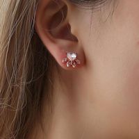 Pink Crystal Zircon Cat Paw Print Stud Earrings Nhdp153023 main image 1