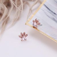 Pink Crystal Zircon Cat Paw Print Stud Earrings Nhdp153023 main image 5