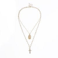 Golden Embossed Beads Cross Portrait Necklace Nhxr153058 main image 5