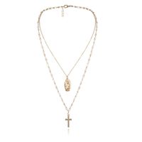 Golden Embossed Beads Cross Portrait Necklace Nhxr153058 main image 6