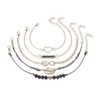 Corde À La Main Noir Perles Coeur Bracelet Européen Et Américain Style 8-mot Élément Noir Géométrique Carré Feuille 5-pièce Bracelet main image 3