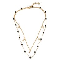 Black Beads Alloy Leaf Necklace Nhgy153359 sku image 1