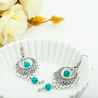 Fashion Vintage Ethnic Wind Hollow Turquoise Water Drops Tassel Earrings Nhdp148929 main image 3