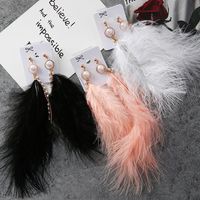 Japanische Und Koreanische Mode Süßes Mädchen Herz Perle Quaste Strass Kette Feder Lange Ohrringe Ohrringe Schmuck Frauen main image 6