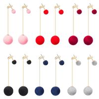 Sweet And Simple Size Plush Ball Long Tassel Earrings Nhdp149023 main image 1