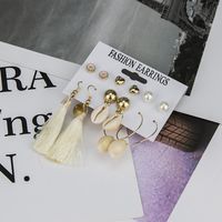 Aleación De Moda Daisy Pearl Natural Shell Tassel Earring Set Nhbq154253 main image 3