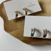 Kaltwind Unregelmäßige Metall Matte Ohrringe 925 Silberne Nadel Perle Einfache Temperament Ohrringe Weibliche Ohrringe main image 4