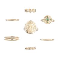 Personal Isierter Europäischer Und Amerikanischer Stil, Neuer Stil, Einfacher Smaragd-totem-muster Ring, Diamant-geometrischer 7-teiliger Ring main image 3