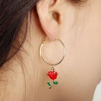 Fashion Rose Alloy Drop Oil Circle Hoop Earrings Nhdp154451 main image 1