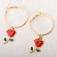 Fashion Rose Alloy Drop Oil Circle Hoop Earrings Nhdp154451 main image 3