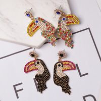 Colored Diamond-studded Woodpecker Stud Earrings Nhjj154488 main image 3