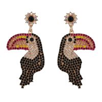 Colored Diamond-studded Woodpecker Stud Earrings Nhjj154488 sku image 1