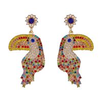 Colored Diamond-studded Woodpecker Stud Earrings Nhjj154488 sku image 2