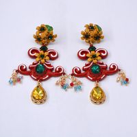 2020 Neue Barocke Farbe Europäische Und Amerikanische Mode Blumen Ohrringe Mit Edelstein Ohrringe Lange Übertriebene Wasser Tropfen Ohrringe main image 1