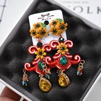 2020 Neue Barocke Farbe Europäische Und Amerikanische Mode Blumen Ohrringe Mit Edelstein Ohrringe Lange Übertriebene Wasser Tropfen Ohrringe main image 3