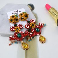 2020 Neue Barocke Farbe Europäische Und Amerikanische Mode Blumen Ohrringe Mit Edelstein Ohrringe Lange Übertriebene Wasser Tropfen Ohrringe main image 5