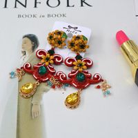2020 Neue Barocke Farbe Europäische Und Amerikanische Mode Blumen Ohrringe Mit Edelstein Ohrringe Lange Übertriebene Wasser Tropfen Ohrringe main image 6