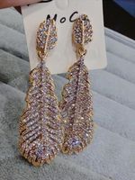 Exaggerated Diamond Crystal Feather Leaf Flash Diamond Women&#39;s Earrings Nhnt154512 main image 3